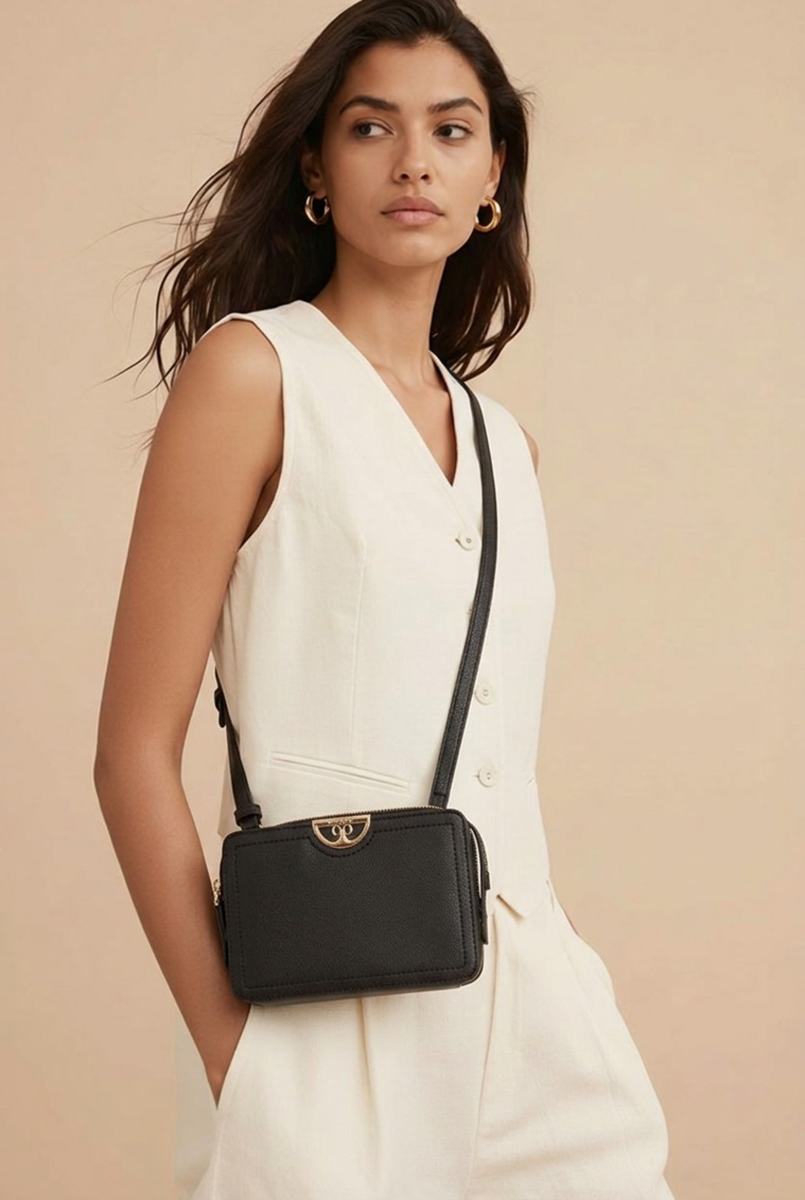 Nine West Black Faux Leather Structured Crossbody Bag